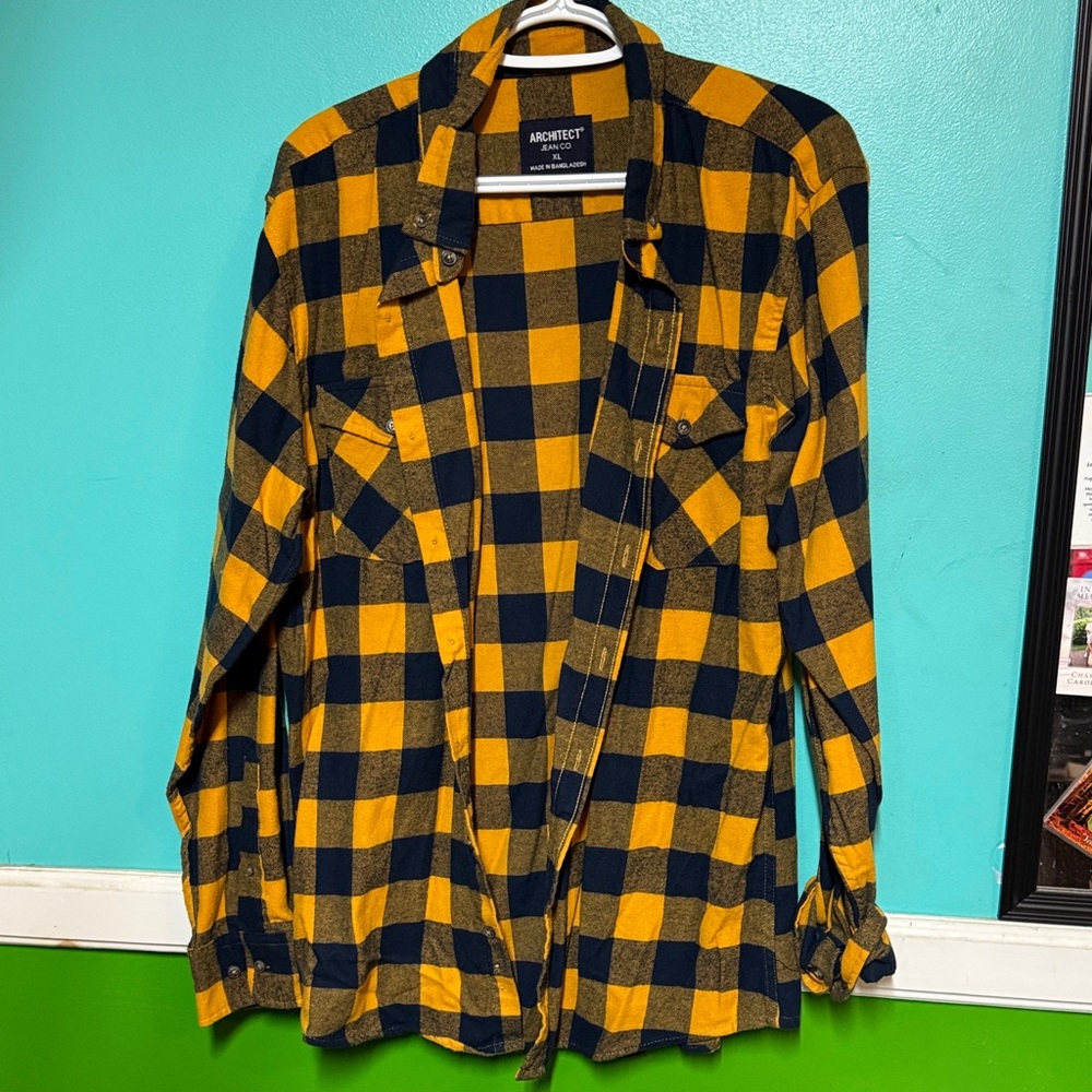 Architect Mustard and Navy Checkered Shirt